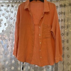 Ladies Cotton Gauze button down shirt